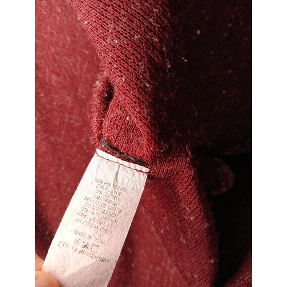 Hummingbird Women's One Size Hooded Poncho Shrug Jacket Maroon Marled Zip Front - Picture 7 of 7